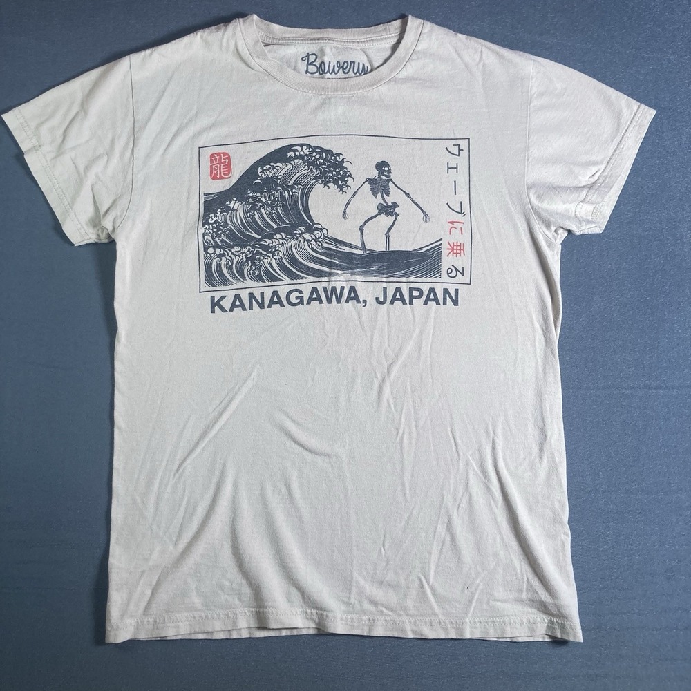 Bowery Supply Co Kanagawa Japan Skeleton Surfer Skate Great Wave T-Shirt  Small
